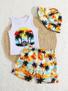 Shorts de bain pour jeune garçon, haut et short séparés, décoration imprimée à l'avant