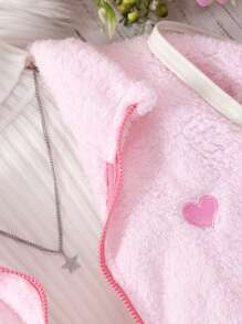 Tween Girl 爱心刺绣高领长袖夹克 - 粉色 - 查看 4