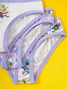 Nick 90s X SHEIN 3pcs Young Girl Purple Cute & Comfortable Cartoon Print Contrast Piping Trim Triangle Panties,Basic Casual Briefs