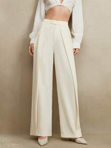 Anewsta Women Elegant Simple Ruffled Hem Design Business Casual Pants, Spring/Summer - Apricot - View 4