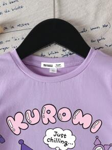 HELLO KITTY AND FRIENDS | SHEIN Ung flicka Casual mönster kortärmad T-shirt, lämplig för sommaren - Violet - Visa 4