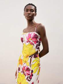 Maija Parte superior de tirantes estilo boho con estampado floral, diseño con lazo y espalda descubierta, cómoda y versátil, adecuada para invitados de boda, verano