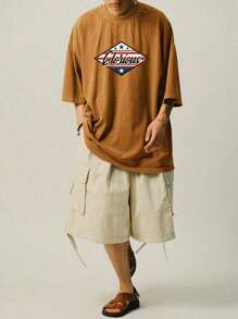 DAZY Herren Kamel-farbiges T-Shirt mit Amerikanischem Unabhängigkeitstag Muster & Schriftzug, Sommer, Grafik T-Shirts