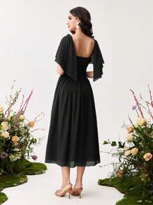 Modelyn Vestido de longitud media de unicolor elegante y ceñido para mujer - Negro - Ver 2