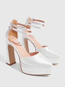 Cuccoo CUCCOO LuxiPop Tacones de plataforma altos con correa y punta puntiaguda, color champán, adecuados para disfraces de Halloween, Navidad y fiestas de Año Nuevo