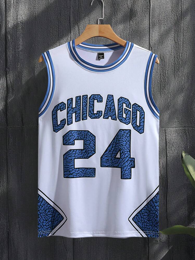 Manfinity Campus Court เสื้อกล้ามคอกลมลายขวางตัวเลขแบบสบายๆ สำหรับผู้ชาย - มัลติคัลเลอร์ - ดู 4