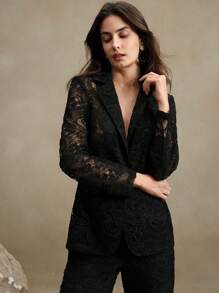 Anewsta Spring, Holiday, Casual, Festival, Vacation, Old Money 2pcs High-End Fashion Women Lace Suit Jacket And Pants Set For Holiday Party Clothes