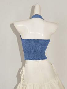 SHEIN MOD Damskie, obcisłe, elastyczne, jeansowe topy typu halter, niebieskie