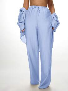 MISSGUIDED Linen Beach Resort Two Piece Set Oversized Button Down Shirt Wide Leg Palazzo Pants Summer Vacation Lounge Wear Casual Lightweight Coordinates