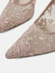 MOTF PREMIUM LACE MESH POINTED TOE STILETTO HIGH HEEL PUMPS - Baby Pink - View 6