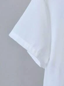 SHEIN 年轻男孩休闲简约舒适翻领卡通印花短袖衬衫 - 黑色 - 查看 6
