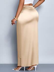 SOLERSUN Women's Elegant Simple Romantic Tie Front Satin Maxi Skirt,Versatile For Date, Commuting, Office