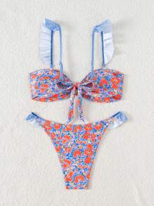 Swim Mod Bộ đồ bơi bikini và quần short xếp nếp cho kỳ nghỉ hè trên bãi biển dành cho nữ có dây đeo có thể tháo rời và dây buộc phía trước - Nhiều màu - Xem 7