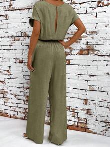 SHEIN Clasi Women's Spring/Summer Casual Solid Color Batwing Jumpsuit - Army Green - View 2