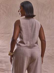 MUSERA Plus Size V Neck Linen Marble Button Sleeveless Cute Elegant Casual Graceful, Formal Waistcoat Only For Business, Graduation, Brunch , Holiday Autumn Winter Fall