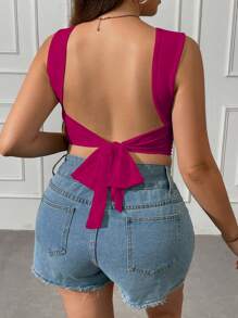 Vionelle Plus Size Women Plain Color Fashionable Backless Camisole - Hot Pink - View 3
