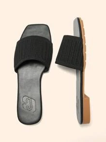 CUCCOO BASICS Women's Black Square Toe Strap Slide Sandals, Casual Fashion Versatile Flat Slippers - Black - View 5