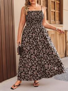 SHEIN LUNE Đầm Maxi Dài Ngày Lễ Họa Tiết Hoa Cỡ Lớn Cho Nữ Quần Áo Năm Mới Trang Phục Nữ - màu nâu - Xem 4