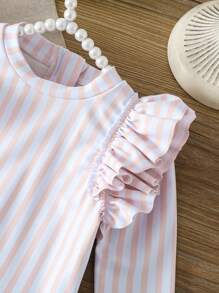 Baby Girl Zip-Up Striped Print Rash Guard One-Piece Swimsuit - Multicolor - View 6