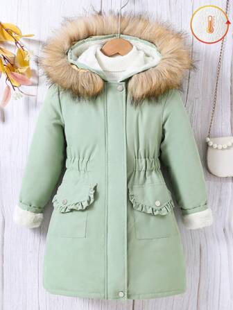 SHEIN 女童纯色蓬松领长袖夹克