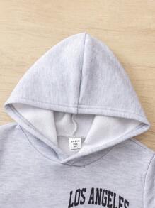 6pcs/Set Young Boys Casual Plain & Letter Printed Long Sleeve Hoodie Sweatshirt And Elastic Waist Pants Outfit Set, Suitable For Outdoor, School, Garden, Beach, Birthday, Baby Shower Party In Autumn/Winter, Fleece, Thickened