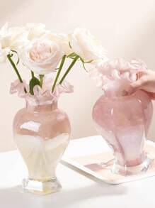 Cirelle 1pc Pink Gradient Glass Elegant Design Vase Decorative Accessory, Artistic Vase For Floral Arrangements, Home Decor, Bedroom, Wedding, Living Room, Flower Vase