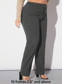 SHEIN Tall CURVE Quần ống loe cạp cao cho nữ cỡ lớn, màu trơn đa năng - Màu xám đen - Xem 7