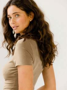 Aralina Short-Sleeve V-Neck Ruched Front Party Fitted Top