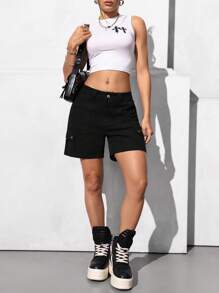 SHEIN EZwear Dames Cargo Pocket Casual Losse Veelzijdige Denim Shorts