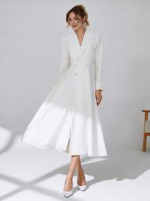 CLARA VERO Women Solid Color Front Button And Belted Detailed Long Sleeve Dress - White - View 4