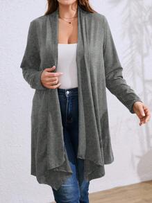 Plus Size Women Asymmetrical Hem Loose Casual/Work Jacket Fall Winter Cloth For Women Autumn - Dark Grey - View 1
