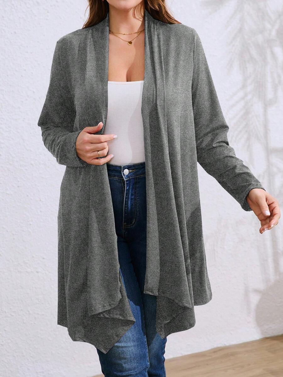 Plus Size Women Asymmetrical Hem Loose Casual/Work Jacket Fall Winter Cloth For Women Autumn - Dark Grey - View 1