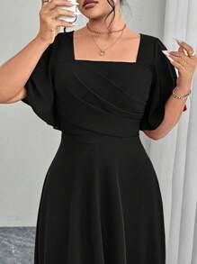 Modelyn Plus Size Red Knit Short Sleeve A-Line Waist Dress