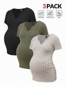 SHEIN Maternity Solid Color Short Sleeve T-Shirt, Casual And Fashionable For Daily Wear Spring Women's Clothing - Multicolor - View 1