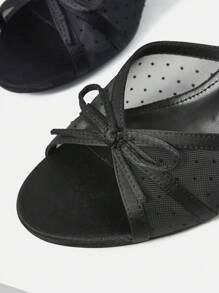 MOTF PREMIUM ROUND TOE MESH BOW DECOR HIGH HEEL SANDALS FOR CHRISTMAS SPRING SHOES SUMMER SHOES - Black - View 5