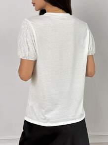 Chiquease 2025春夏泡泡袖圆领修身T恤 - 白色 - 查看 2