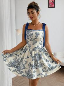 Breezaya فستان قصير أنيق لحجم كبير للسيدات، بخصر ملتف وخصر ضيق وطبعات زهرية، مناسب للربيع والصيف