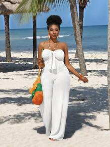 Slaydiva Bộ đồ liền thân gợi cảm có dây buộc phía trước cỡ lớn dành cho nữ, thích hợp cho kỳ nghỉ - trắng - Xem 3