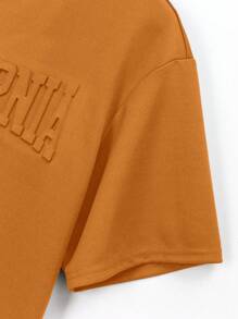 SHEIN Teen Boys Casual Drop Shoulder Short Sleeve Top With 3D Embossed English Prints - Yellow - View 3