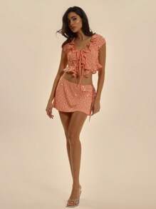 MUSERA Quadratischer Top mit Rüschenkragen, Bindeband vorn, Rüschensaum, Puffärmel, bestickt, für Frühling Sommer elegant, Urlaub, Club, Anlässe, süß, sexy, Ibiza-Style, passend für Feiertage