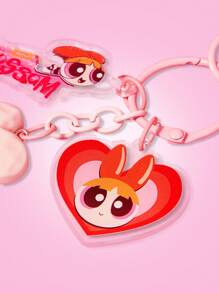 THE POWERPUFF GIRLS X SHEIN 可爱亚克力花朵图案钥匙扣 - 粉色 - 查看 2