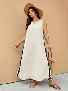 Elaquor Plus Size Vacation Casual Color Block Ribbon Side Split Dress