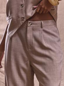 MUSERA Pantalones anchos de lino con botón de mármol de talle medio talla grande, perfectos para primavera y verano, en estilos casual elegante, de negocios, de graduación, formal, para brunch, en Ibiza o vacaciones