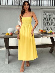 SHEIN VCAY Women's Vacation Casual Solid Color Camisole Dress,Tea Party Dress,Summer Dresses For Women