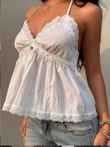 Sunnyshic 女士休闲镂空刺绣露背吊带上衣，适合假期穿着