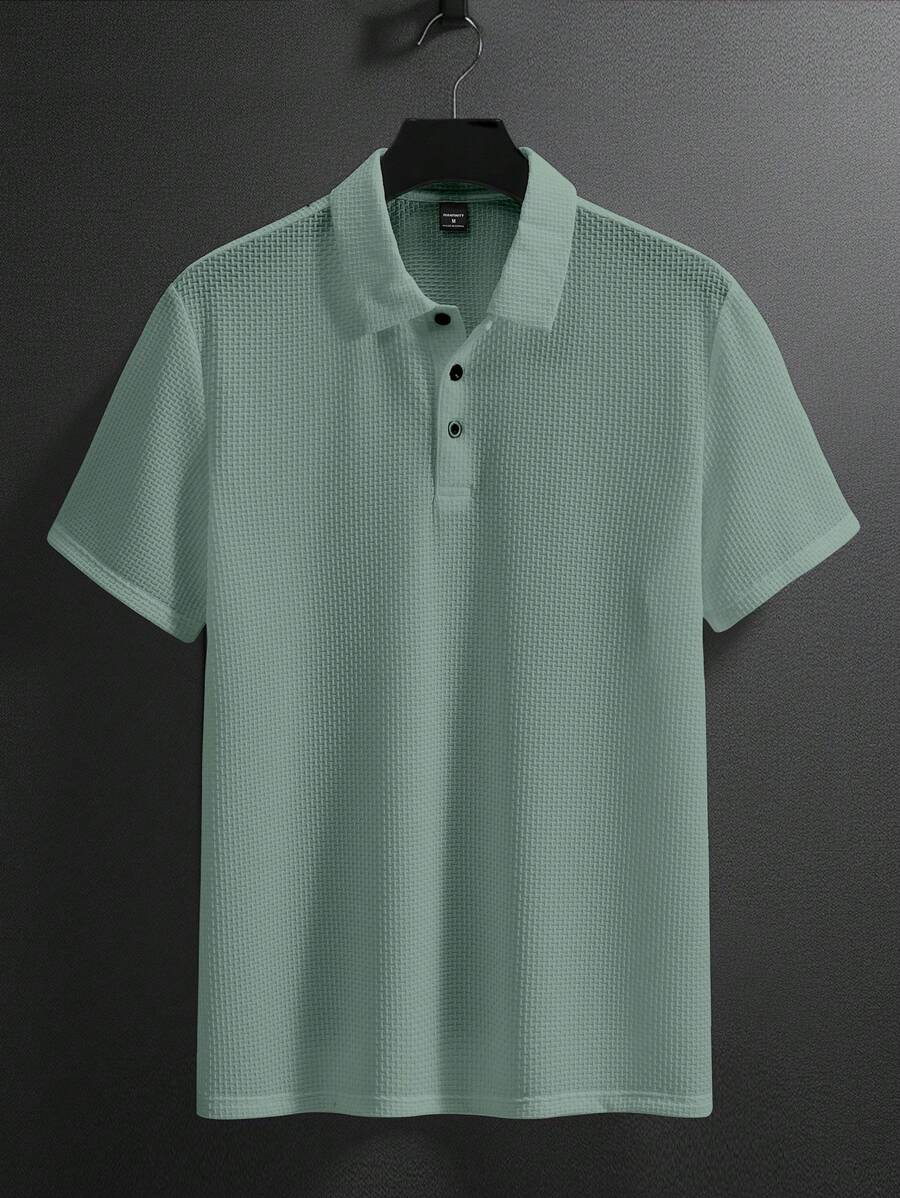 Manfinity Homme 男士纯色短袖 Polo 衫,休闲百搭,适合夏季 - 薄荷綠 - 查看 1