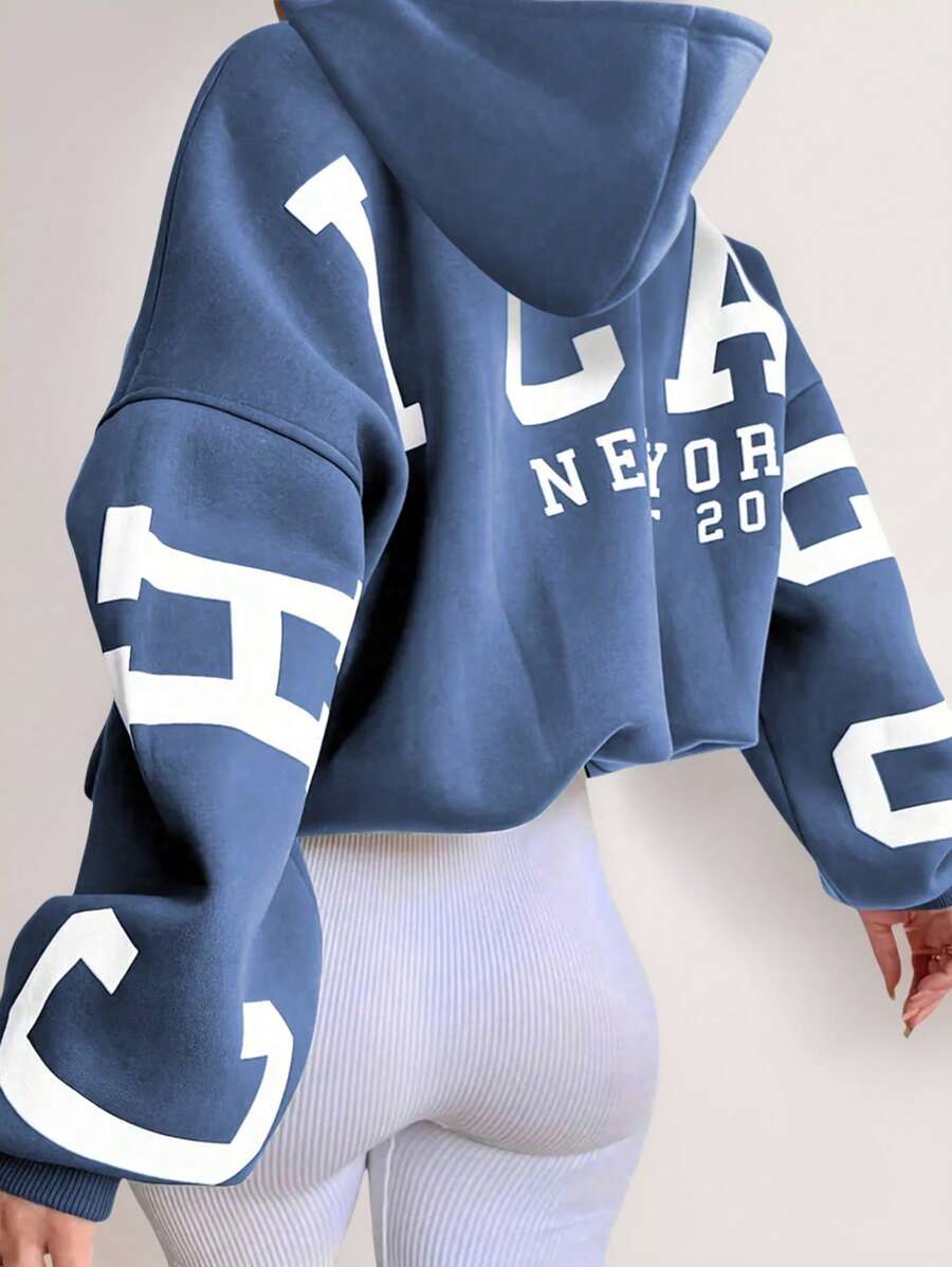 INAWLY Letter Printed Long Sleeve Hoodie,Ladies Spring/Fall Casual Drawstring Wrist-Length Sleeve Hooded Regular Fit Regular Blue Drop Shoulder Pullovers Women Hoodies Graduation,Back To School Outfits,Graduation,Teacher Outfits For Women,Back To School - Blue - View 1