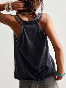 Bohemela Women's Summer Western Style Casual Solid Color Knit Sleeveless Fitted Washed Camisole - Black - View 1