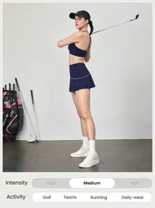 GLOWMODE Cool Feel Tummy Control Asymmetrical Skirt With Built-In Shorts Side Pockets Non-Slip Grips Tennis Golf Gym Daily Casual - Dark Blue - View 7