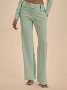 MUSERA Low Rise Slim Fit Woven Slight Flared Trousers Bottom Only Summer Elegant Prom Vacation Club Occasion - Baby Blue - View 2